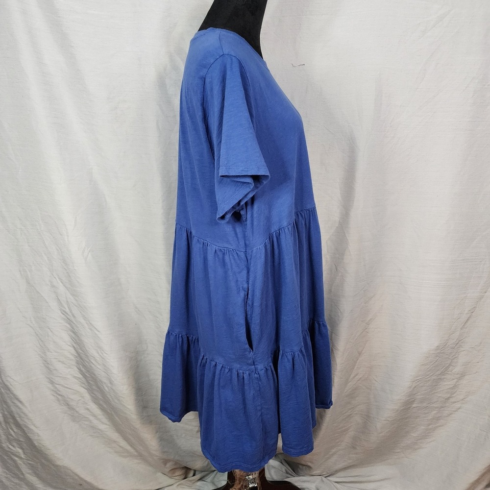 OLD NAVY Size XL Tiered 100% Cotton Blue T-Shirt Mini Dress Pockets A-Line - Picture 3 of 11